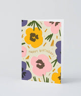 Happy Birthday Flowers gold Greetings Card