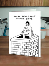 David Shrigley Lustige Weihnachtskarte — junger nackter Weihnachtsmann