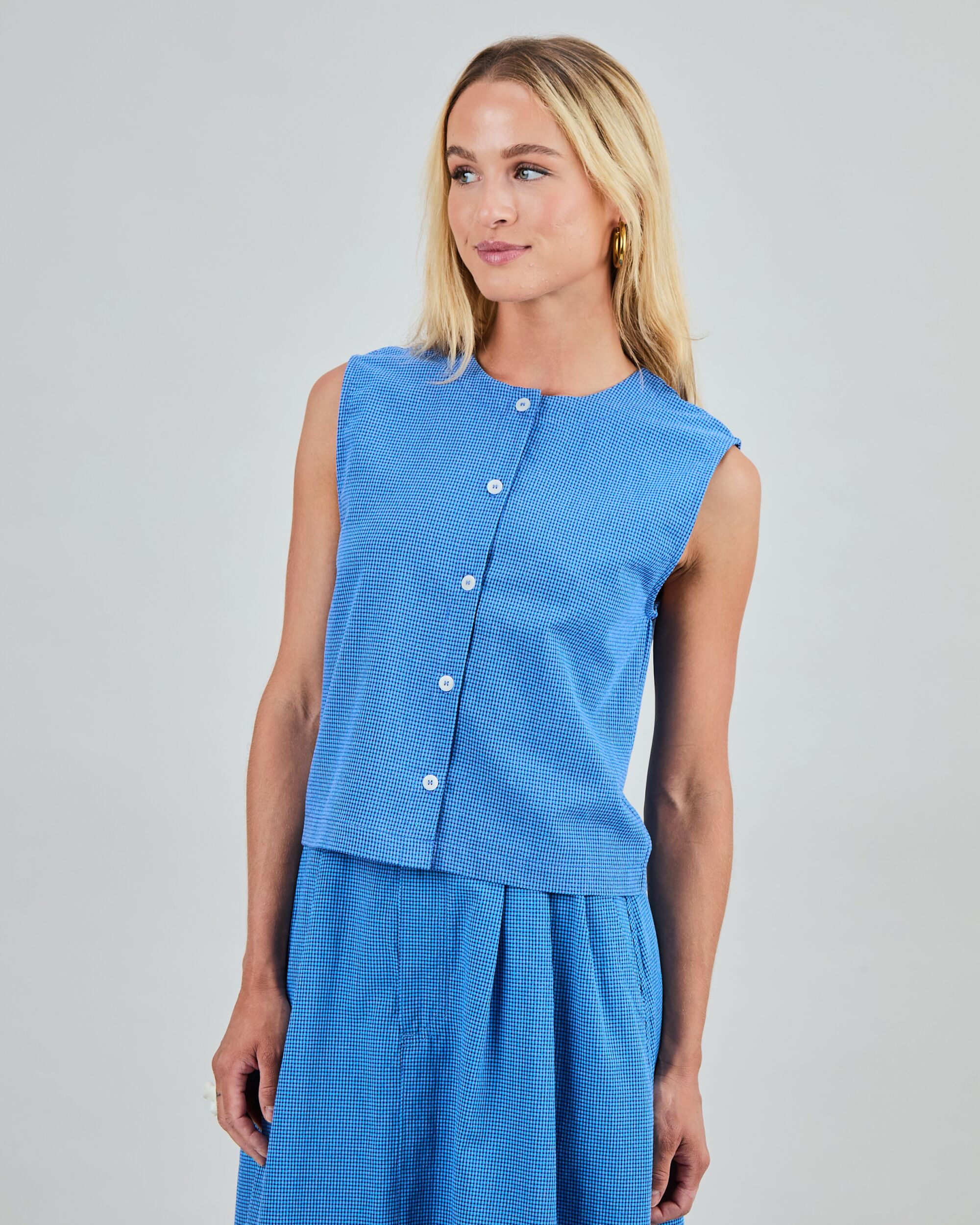 Checks Button Up Bluse Blau