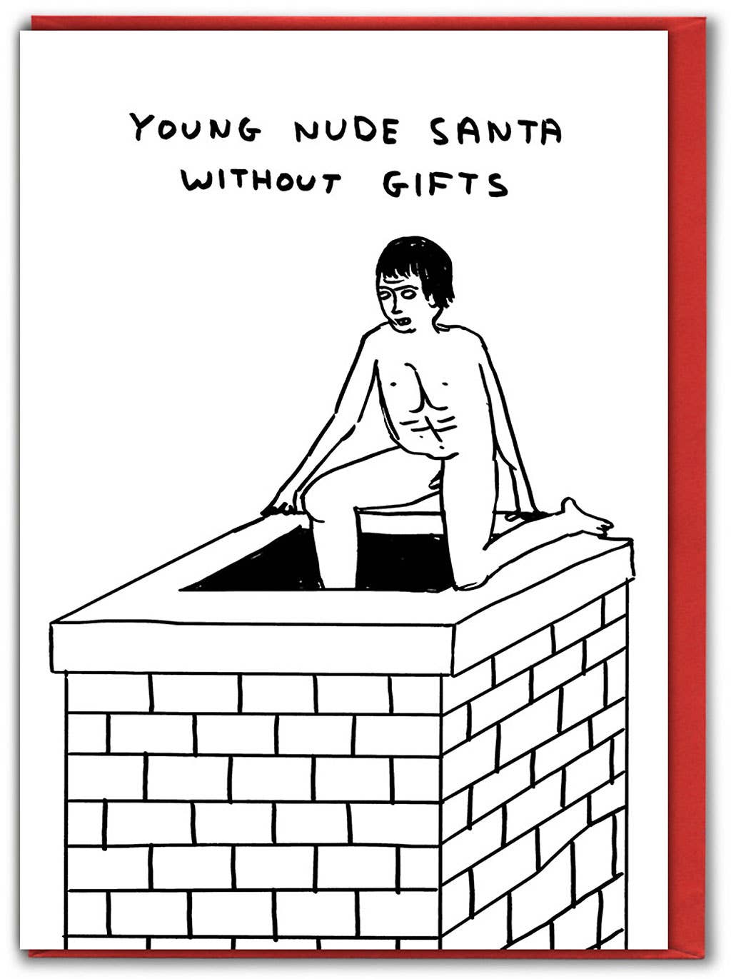 David Shrigley Lustige Weihnachtskarte — junger nackter Weihnachtsmann