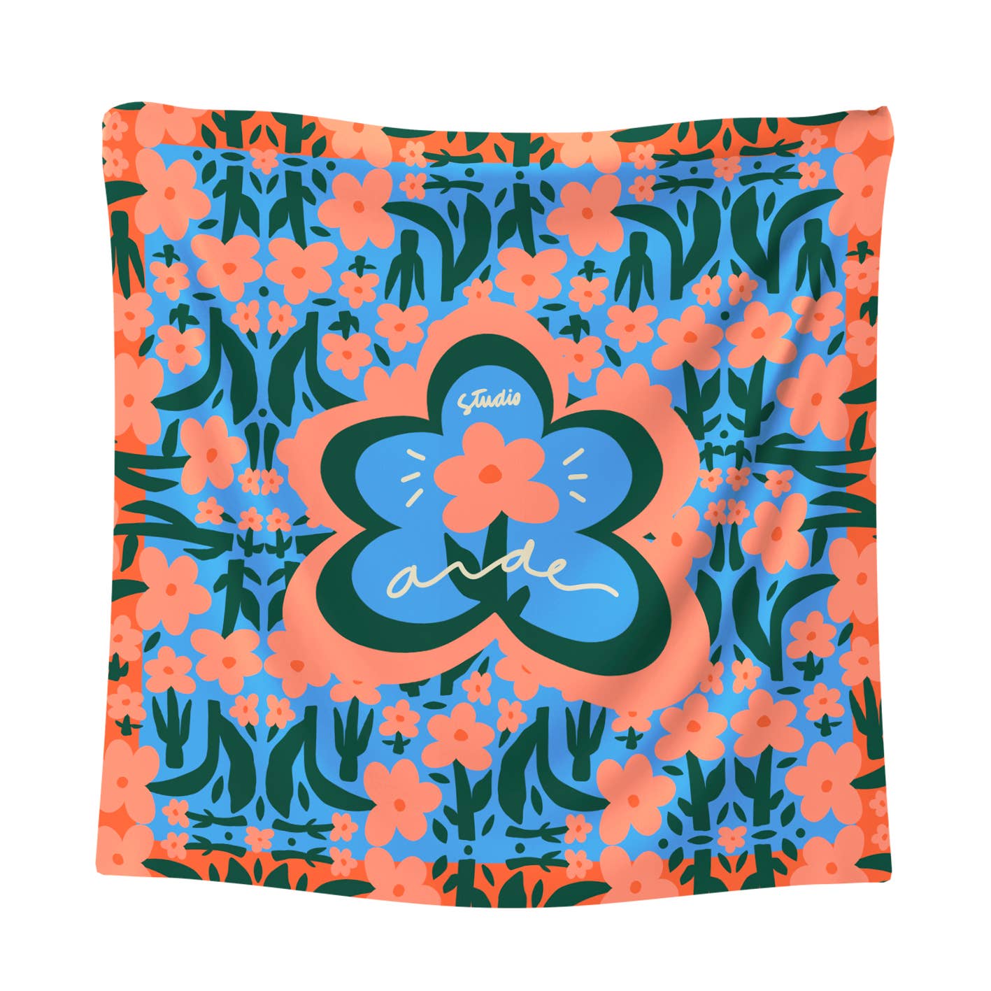 Medium scarf FLOWER PATTERN / Capsule 100% Silk twill