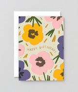 Happy Birthday Flowers gold Greetings Card