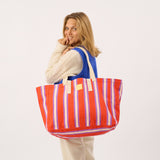 100% organic cotton shopping bag - Striped, orange and pink