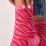 Zebra glitter combed cotton socks - Pink and red