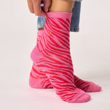 Zebra glitter combed cotton socks - Pink and red