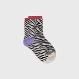 Zebra glitter combed cotton socks - Black and beige