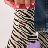Zebra glitter combed cotton socks - Black and beige