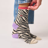 Zebra glitter combed cotton socks - Black and beige