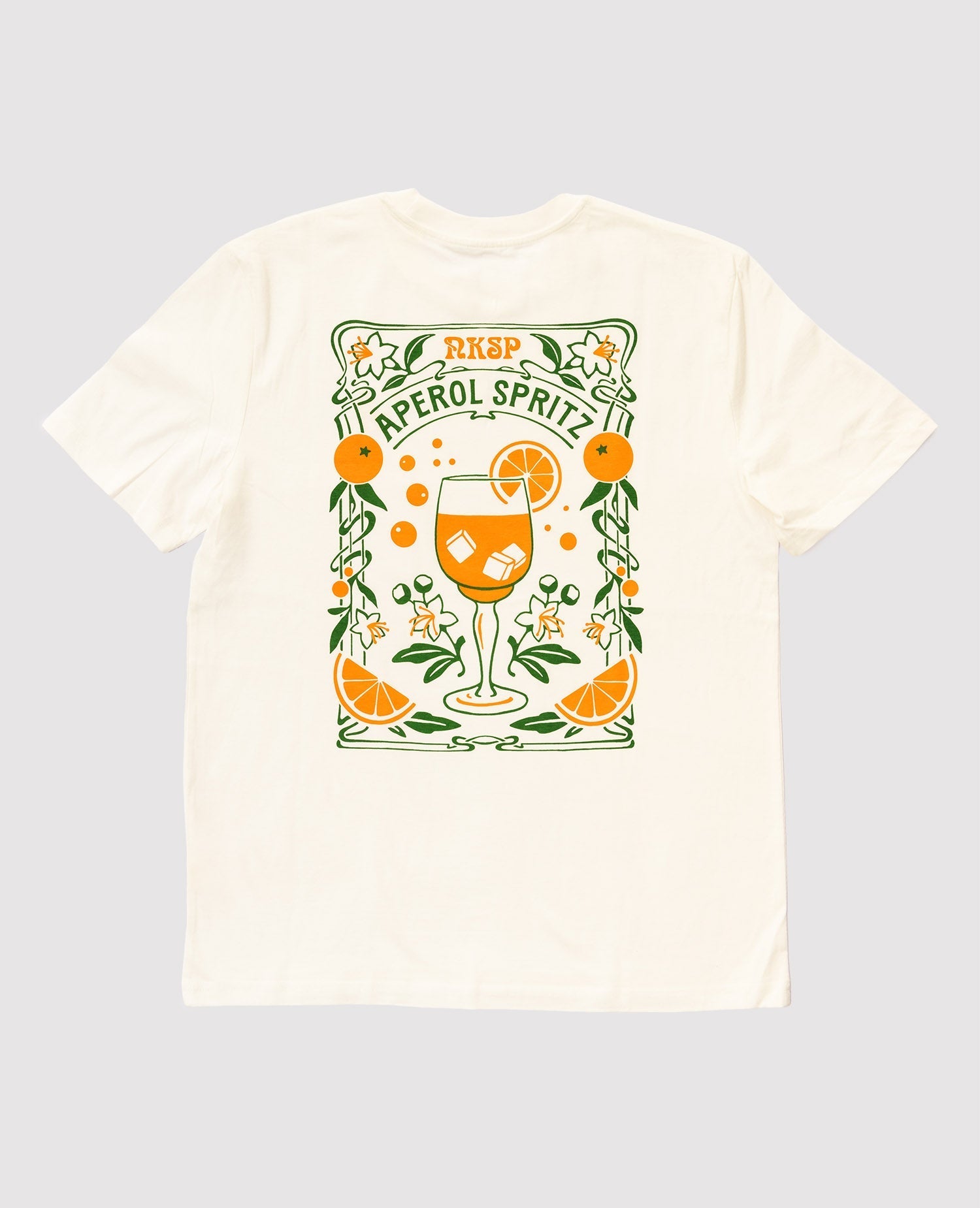 NKSP x Aperol T-Shirt Off-White – Frontansicht mit floralem Jugendstil-Print