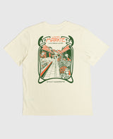 Wiener Märkte T-Shirt Off-White von NKSP – Rückansicht flach gelegt mit grün-orangem Siebdruck
