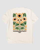Sonnenblumen T-Shirt Off-White von NKSP – gesticktes Otto-Wagner-Sonnenblumenmotiv