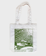 Schanigarten Liebe Tote Bag Natur von NKSP – grüner Print mit Sonne, Spritzergläsern und Blumen