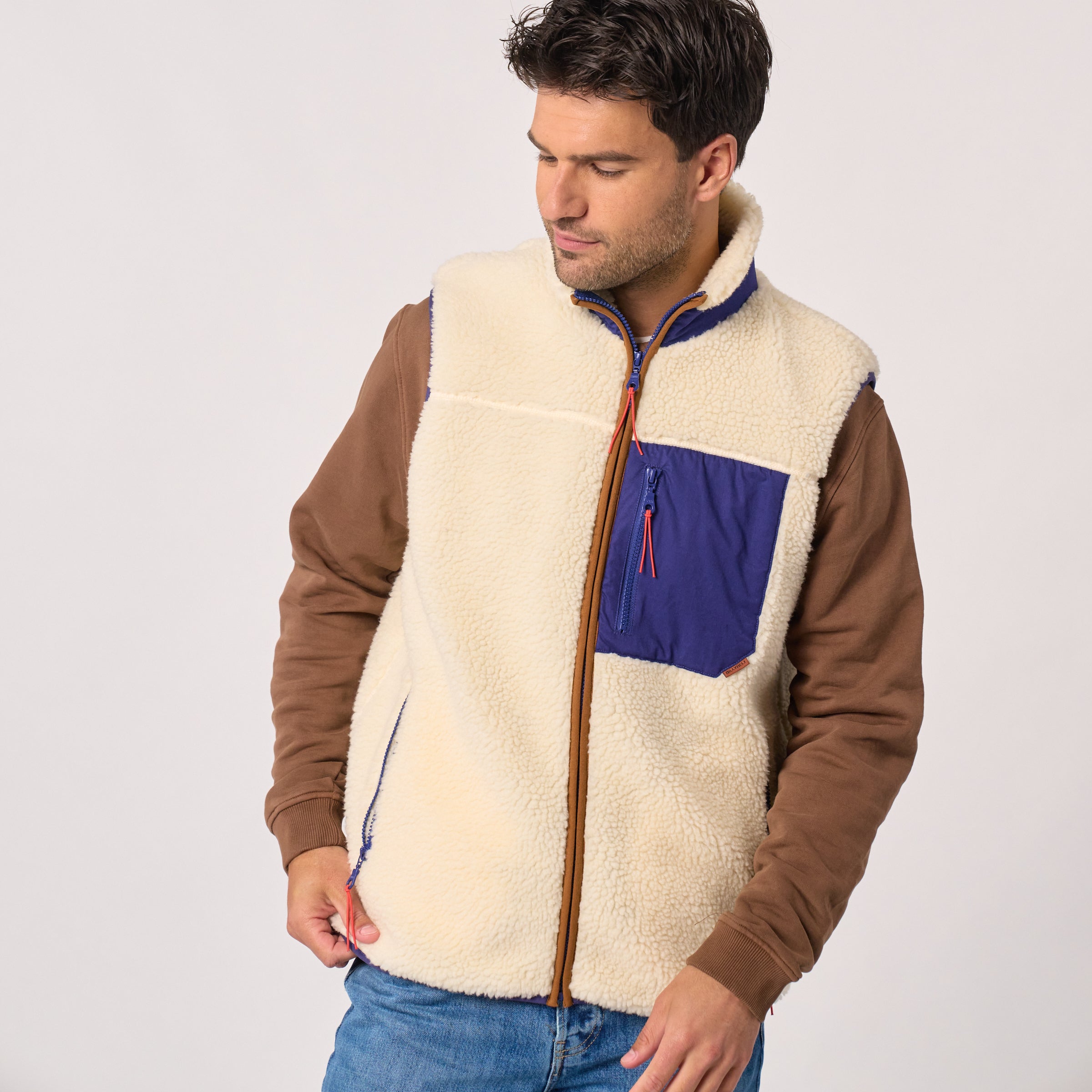 Veste sherpa - Ivoire et marine