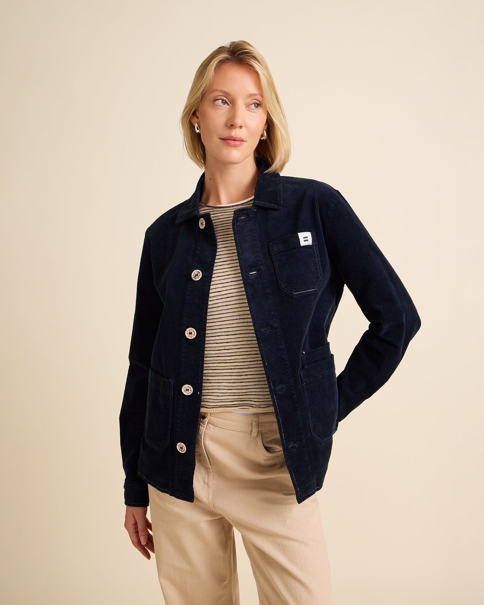 VESTE WORKER CÔTELÉ NAVY