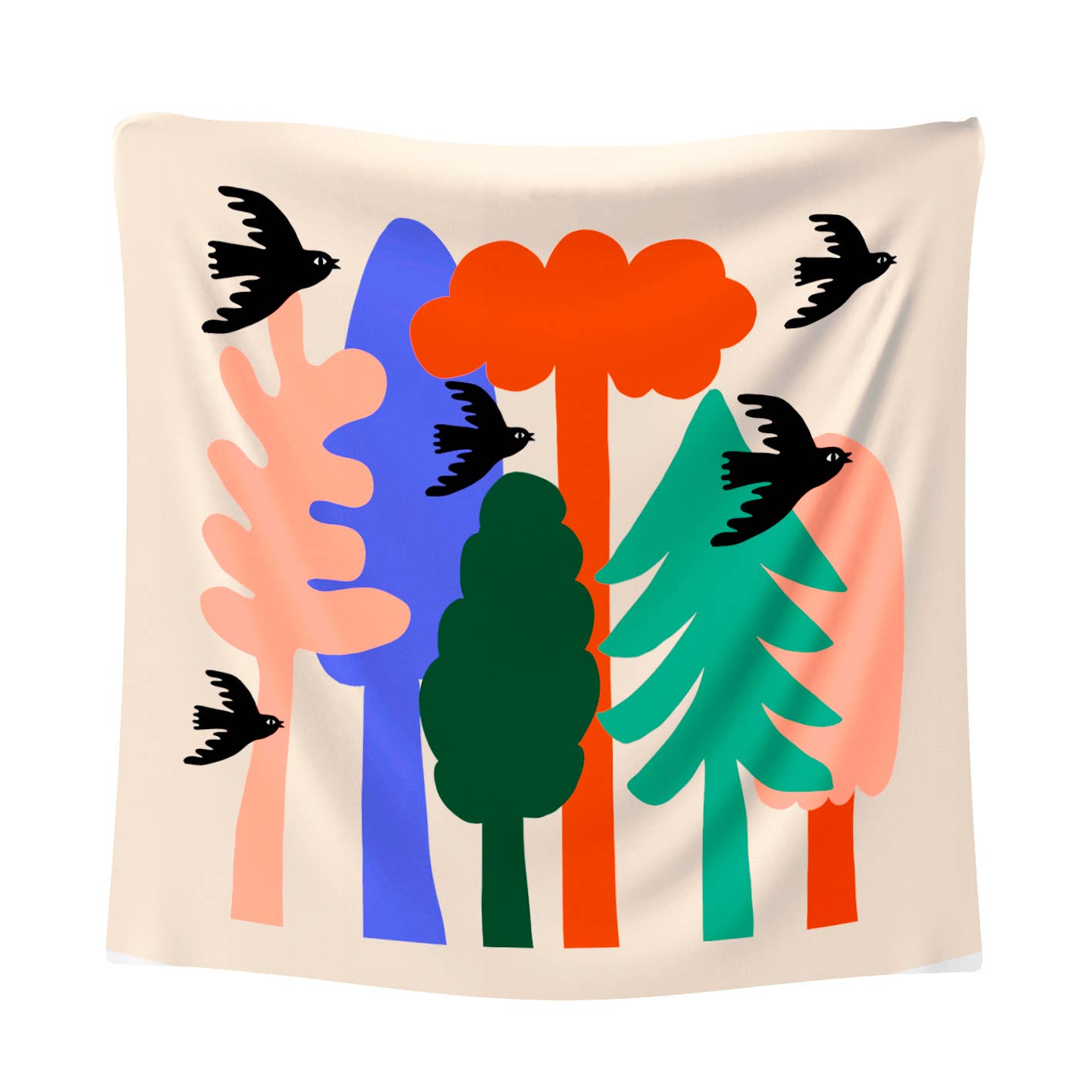 BIRDS & TREES/Silk & Cotton medium scarf