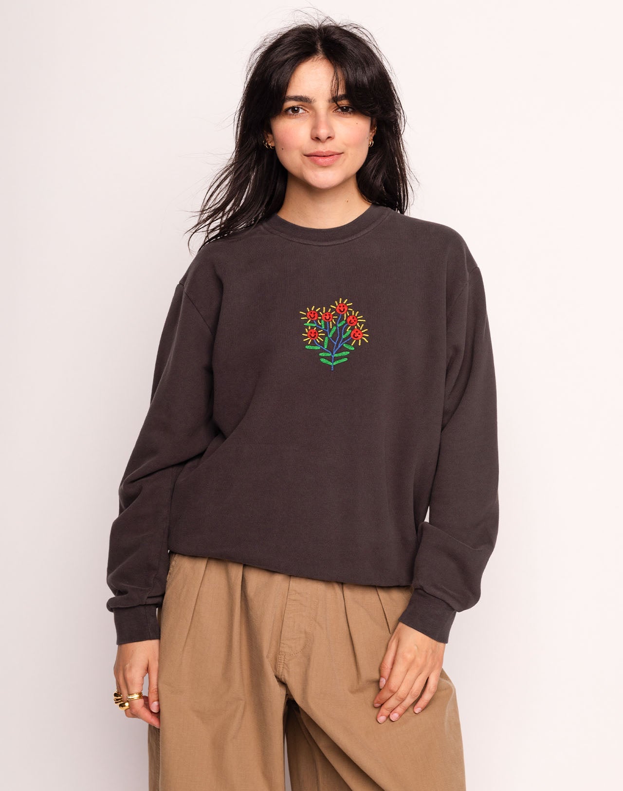 Sweat Happy Flower Noir Carbone